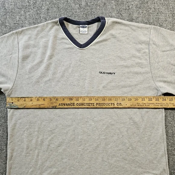 Vintage Old Navy Ringer V-Neck Thermal XL Long Sleeve Retro 90s Y2K Gray Navy​ - Picture 5 of 7